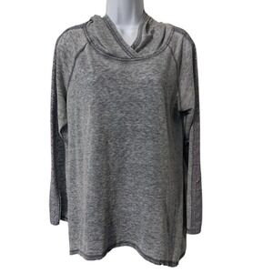 French Laundry Women Heathered Gray Hooded Pullover Tunic Lavender Lace Sleeve L